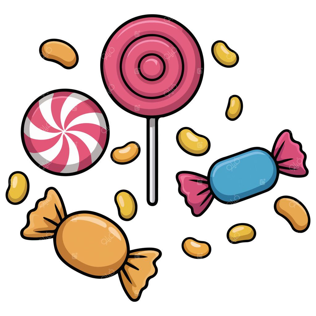 تصویر آبنبات و مارشملو شیرین به صورت جداگانه