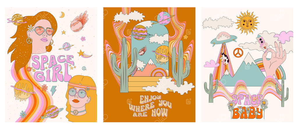 کارت دعوت با پوسترهای خنده‌دار فضایی به سبک دهه ۷۰ و هنر پاپ