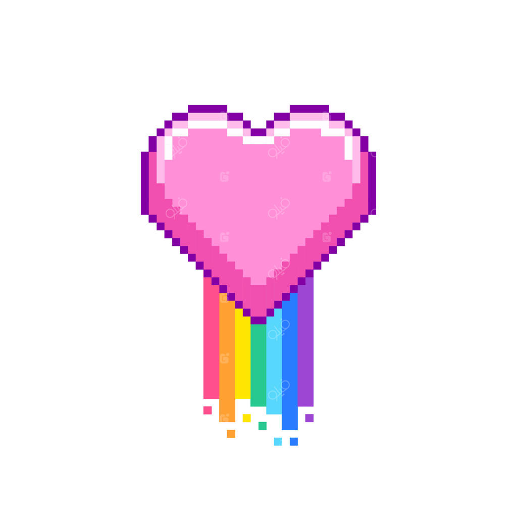 قلب پیکسلی صورتی با رنگین‌کمان
