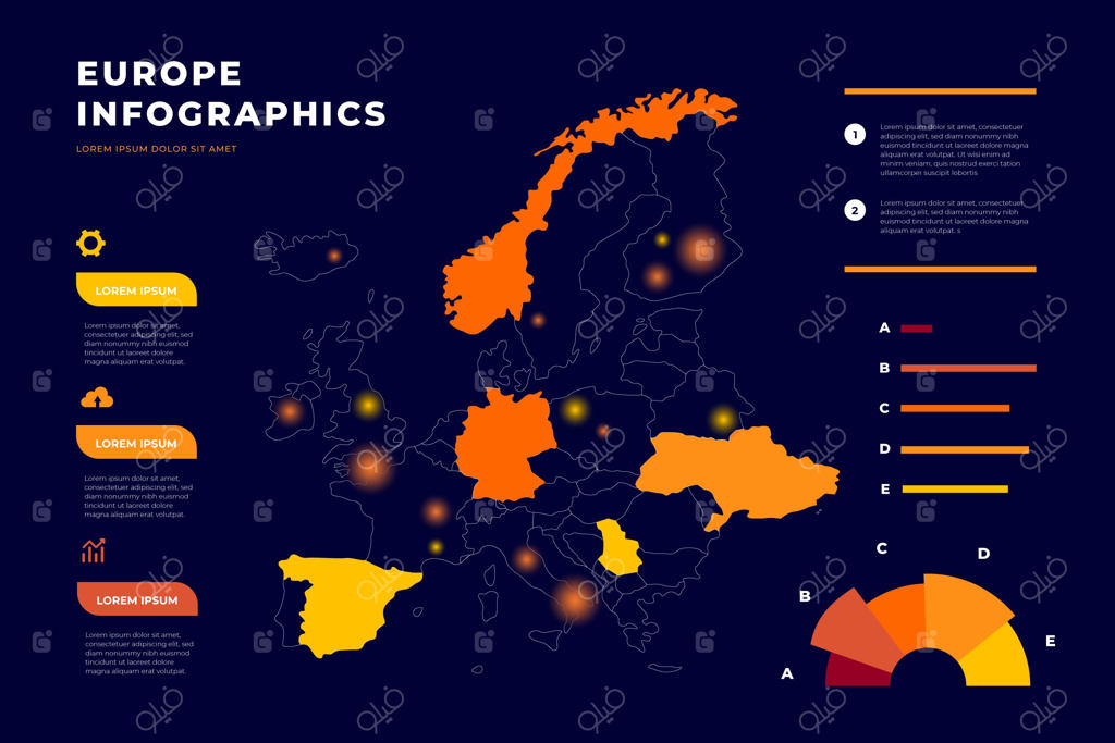 اینفوگرافیک نقشه مسطح اروپا