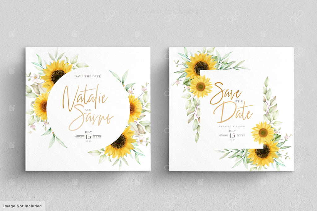 مجموعه کارت دعوت با طرح آبرنگی گل آفتابگردان