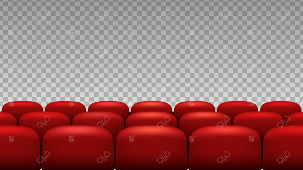 صندلی‌های ردیفی: صندلی‌های قرمز تئاتر و سینما در پس‌زمینه شفاف