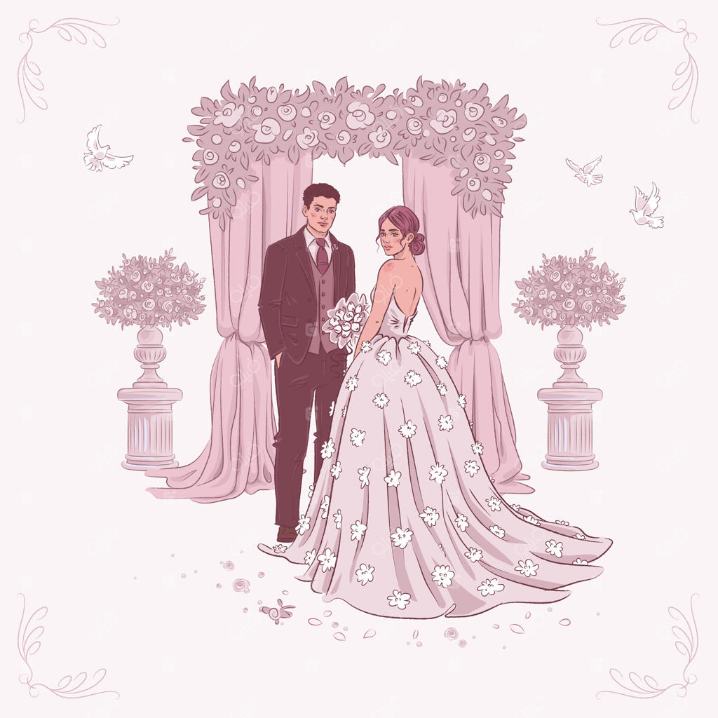 پس‌زمینه زوج عروسی به سبک نقاشی دستی