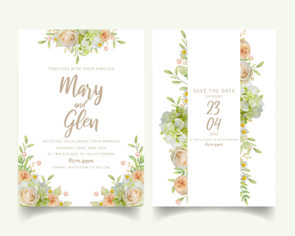 کارت عروسی با طرح گل‌های رز و ادریسی