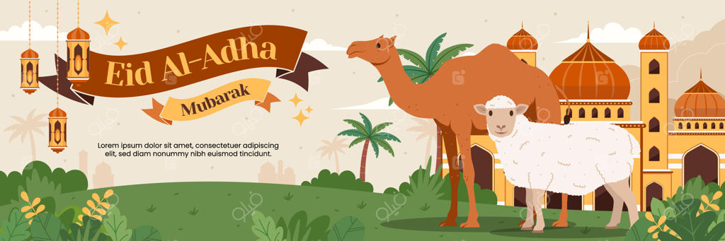 تصویر پس‌زمینه جشن عید فطر با بنر قوچ و گوسفند