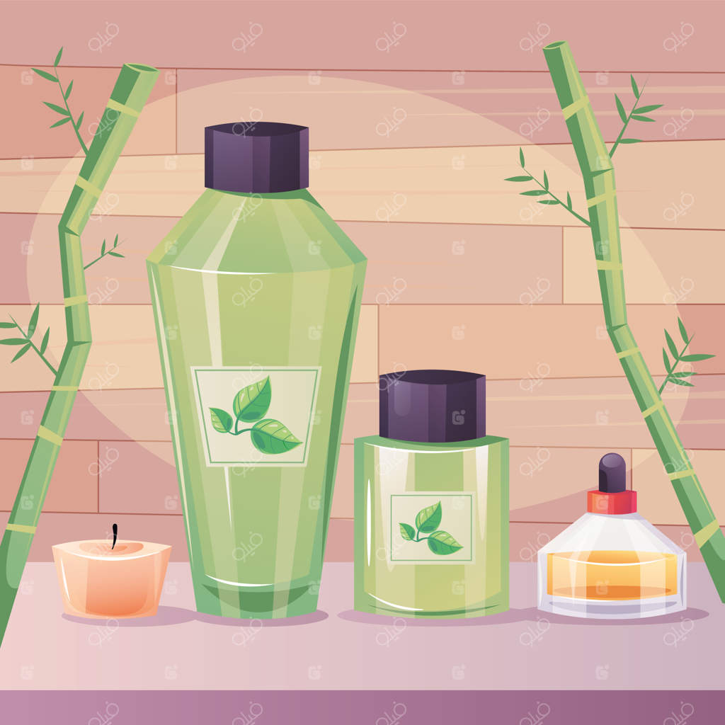 مفهوم بطری‌های کرم و لوسیون مراقبت از بدن در آب‌درمانی استوایی