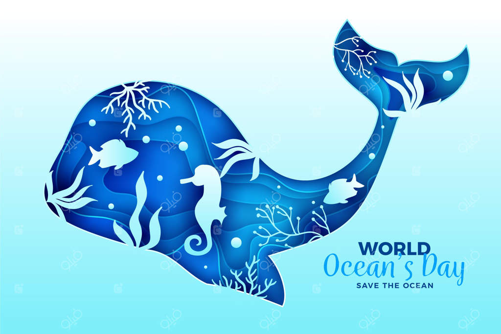 پس‌زمینه روز جهانی اقیانوس‌ها با سبک کاغذی