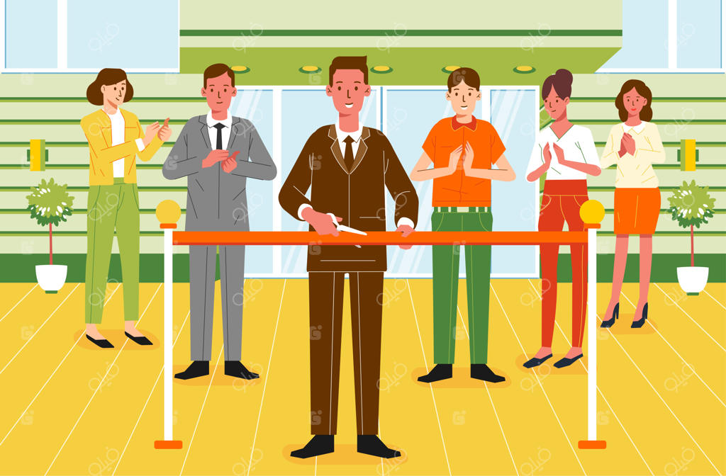 افتتاح ساختمان با بریدن روبان و تشویق بسیاری از حضار