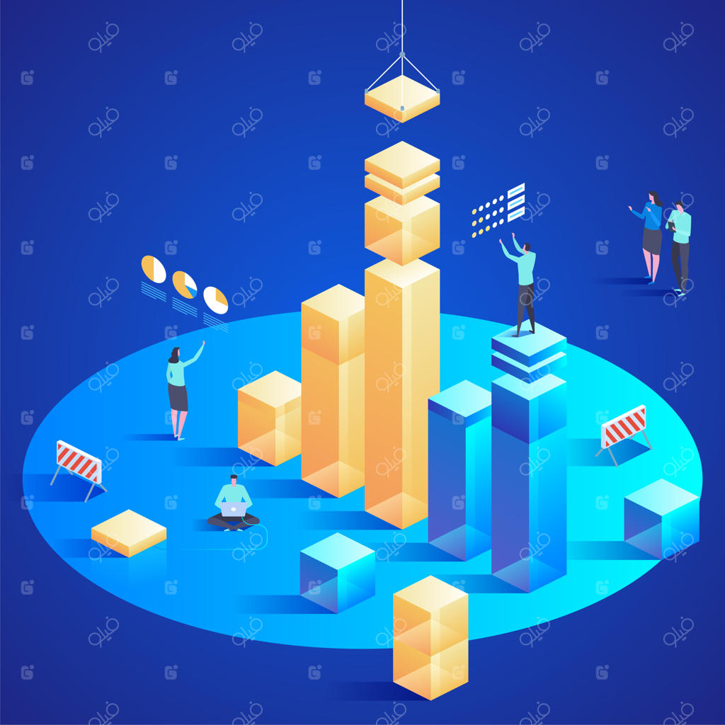 تجزیه و تحلیل داده‌ها برای وب‌سایت و نسخه موبایل. ویرایش و شخصی‌سازی آسان. طراحی مدرن با مفهوم ایزومتریک