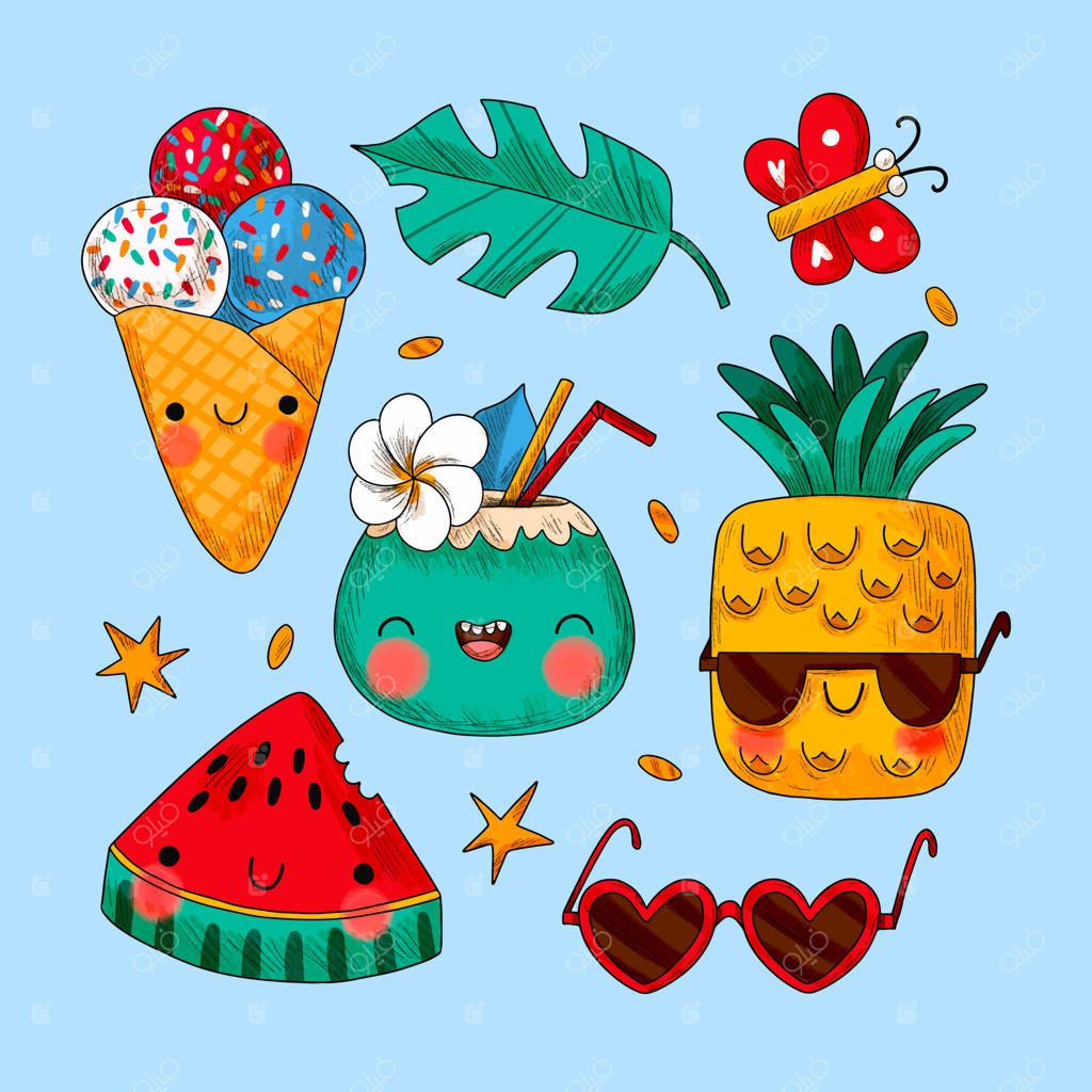 مجموعه عناصر طراحی دستی تابستانی