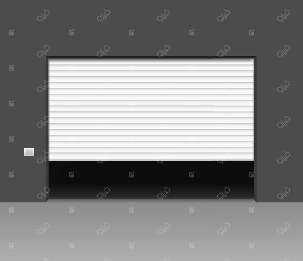 در شاتر سه‌بعدی واقعی یا درب کرکره‌ای سفید. وکتور