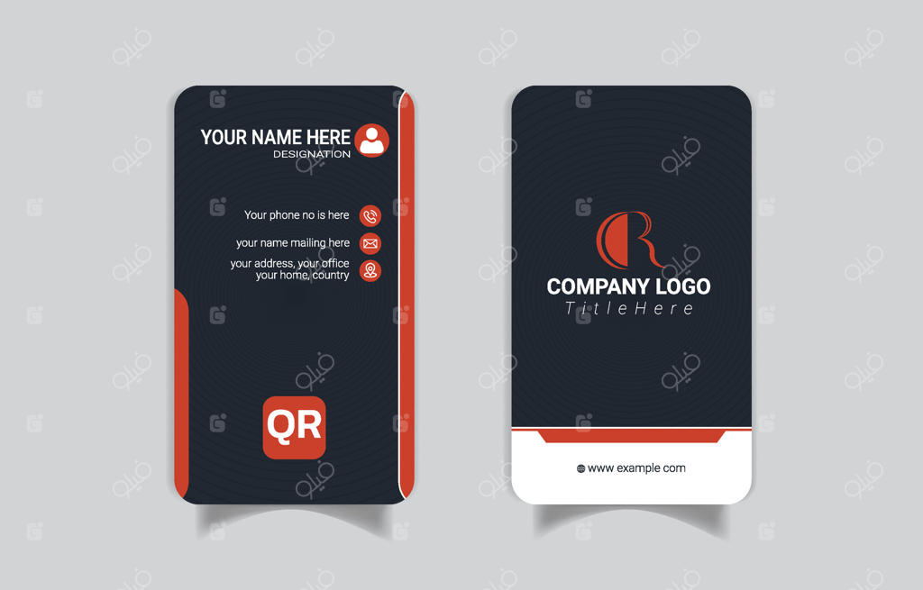 الگوی کارت ویزیت عمودی با کد QR و تم قرمز