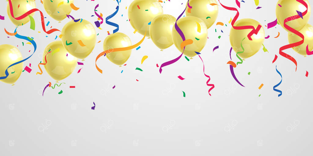 بنر جشن با بادکنک‌های طلایی