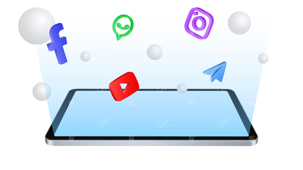 تصویرسازی وکتور از طرح اولیه اپلیکیشن‌های پیام‌رسان در تبلت و شبکه‌های اجتماعی