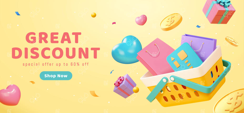 بنر تخفیف سه‌بعدی زرد