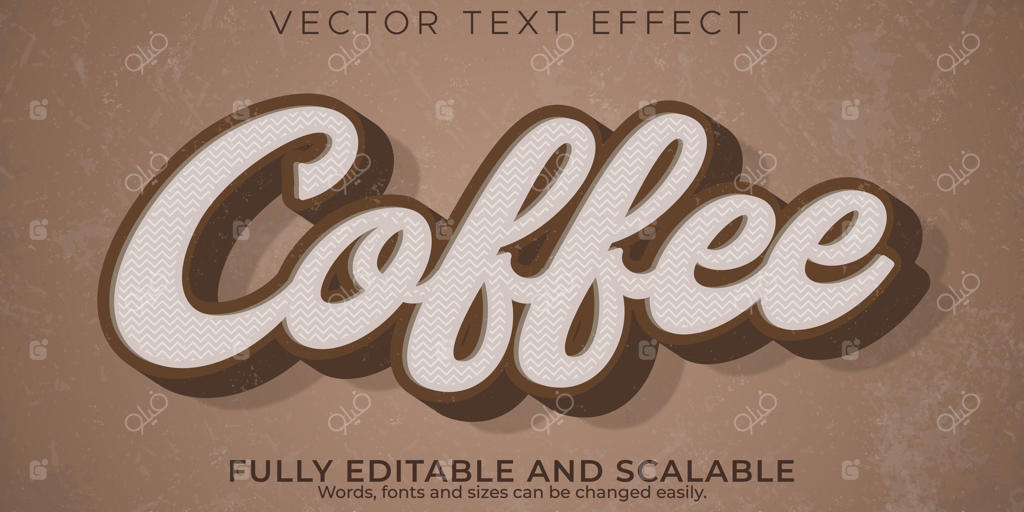 افکت متنی قابل ویرایش قهوه، فونت سه‌بعدی به سبک وینتیج و رترو