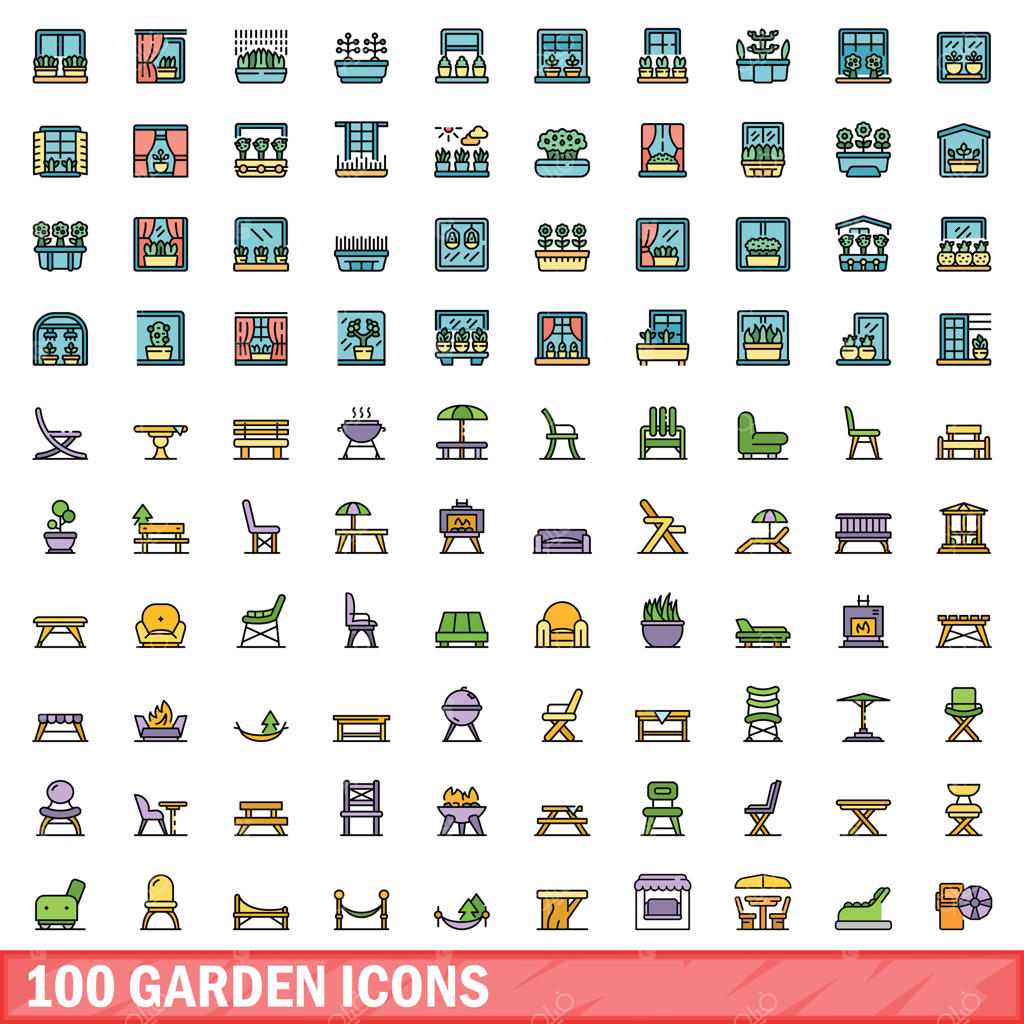 مجموعه ۱۰۰ آیکون باغبانی، سبک خط رنگی
