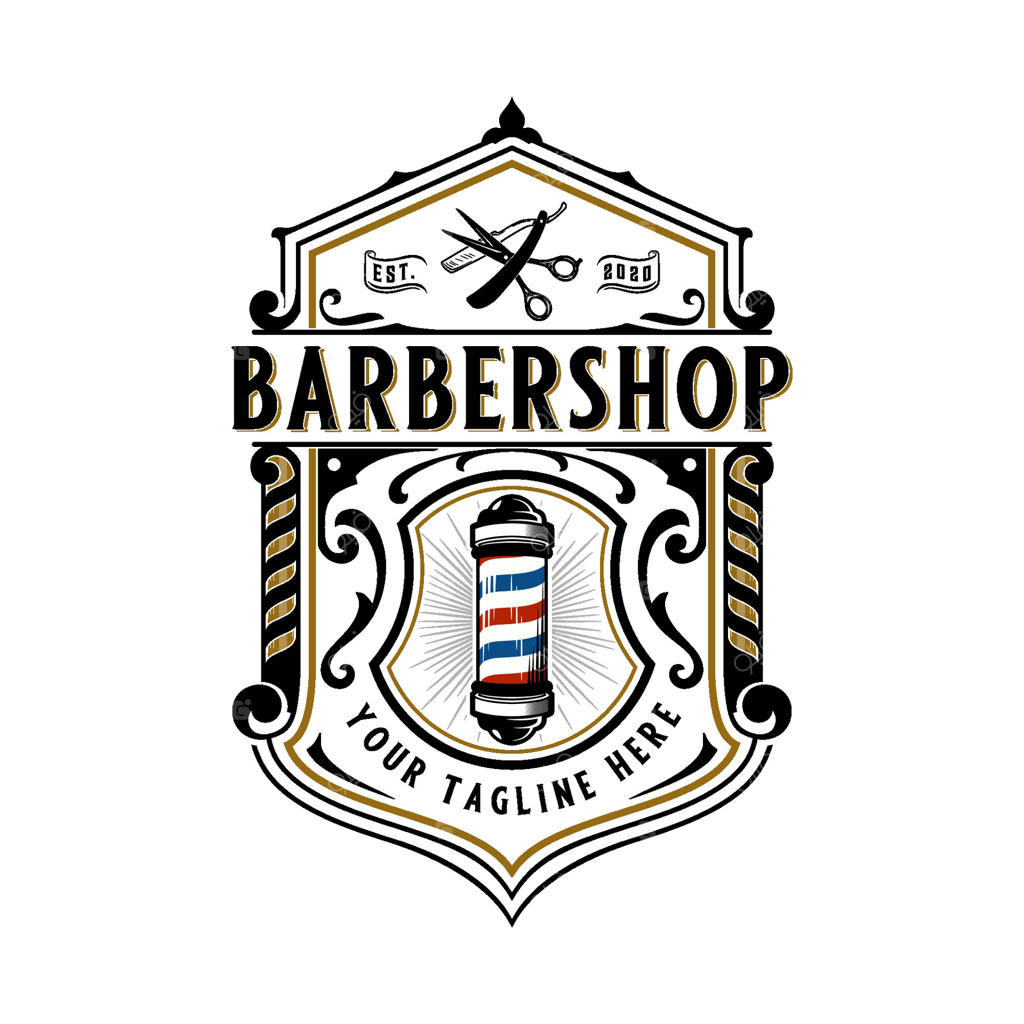 لوگوی آرایشگاه: طرح سنتی تیغ و ستون آرایشگر برای آرایشگاه یا سالن زیبایی