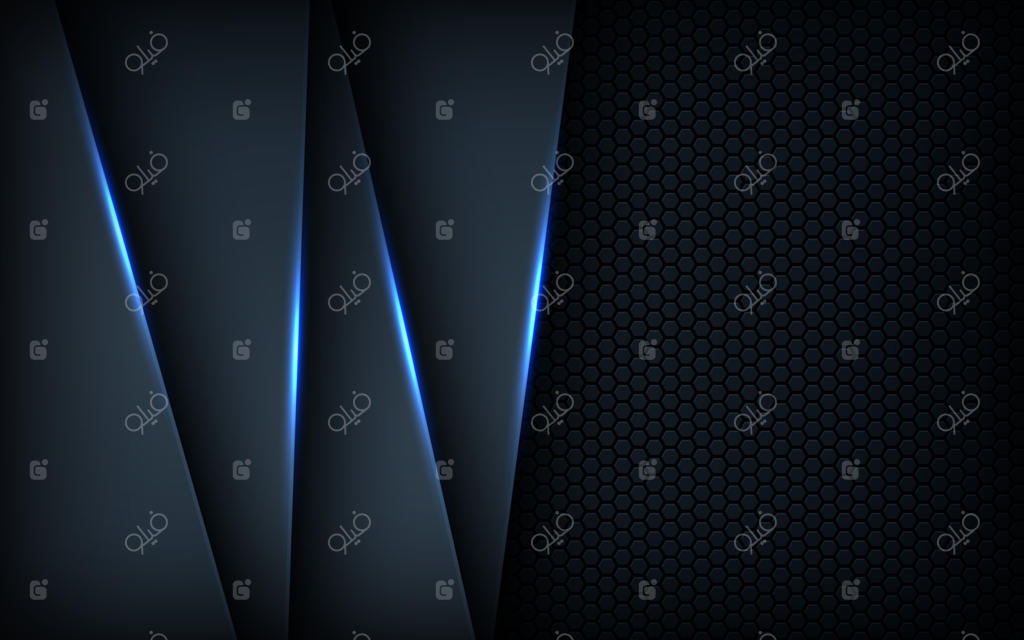 پس‌زمینه انتزاعی آبی تیره با اشکال گرادیانی. تزئین با پترن شبکه شش‌ضلعی نیلی.