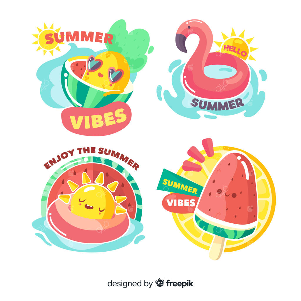 مجموعه استیکرهای تابستانی رنگارنگ و دست‌ساز