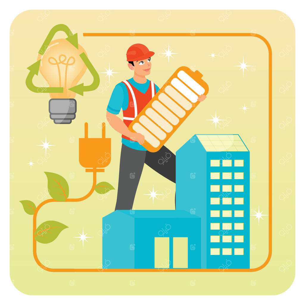 خانه انرژی پلاس؛ نصب پنل‌های خورشیدی توسط کارگر با نمایشی مفهومی از انرژی سبز.