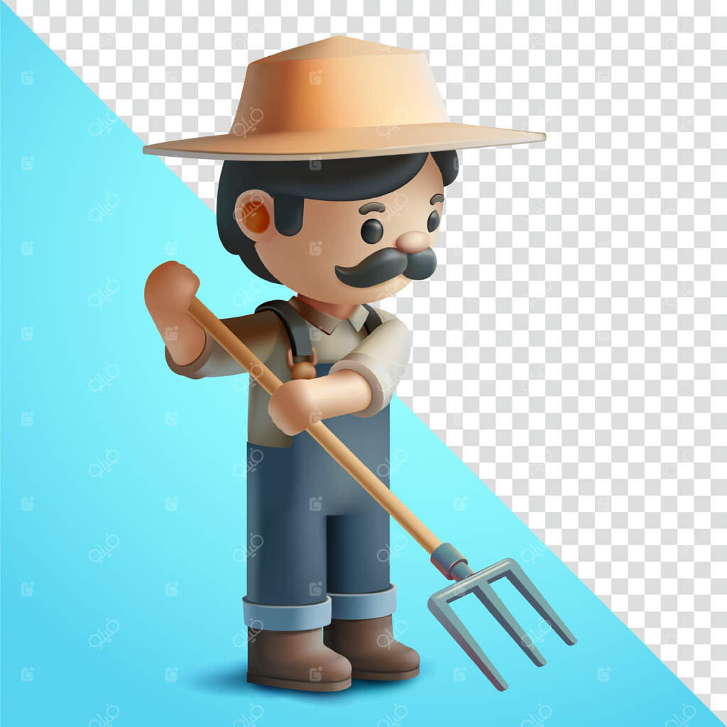 کشاورز با چنگک باغبانی سه‌بعدی: مناسب برای مزارع، دامداری و کشاورزی