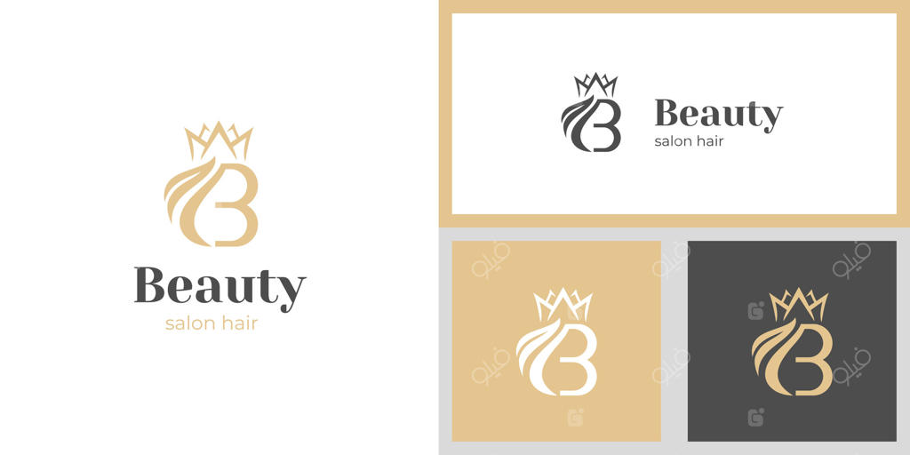 طراحی لوگو آرایشگاه با حرف B و تاج برای زیبایی و مدل مو بانوان
