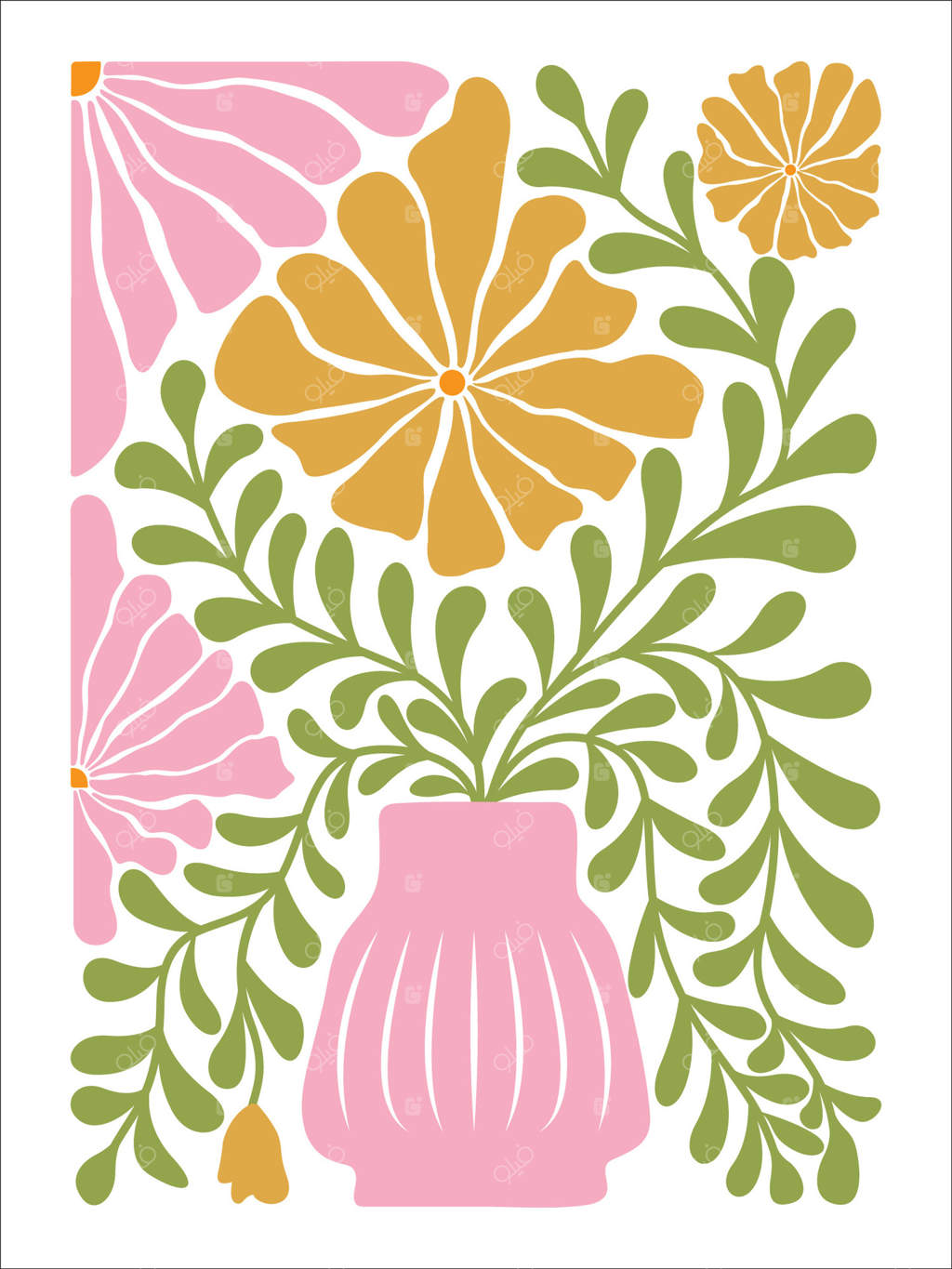 شکوفه‌های انتزاعی باغ با طرح مد روز و نوستالژیک