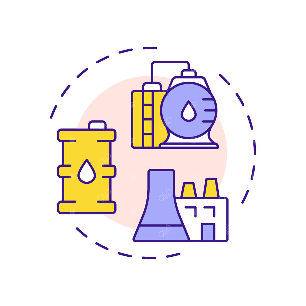 مفهوم چند رنگ ساخت سوخت. تبدیل به پودر دی‌اکسید اورانیوم. چرخه تأمین هسته‌ای. تصویرسازی گرد و خطی. ایده‌ای انتزاعی. طراحی گرافیکی. مناسب برای مقاله‌نویسی.