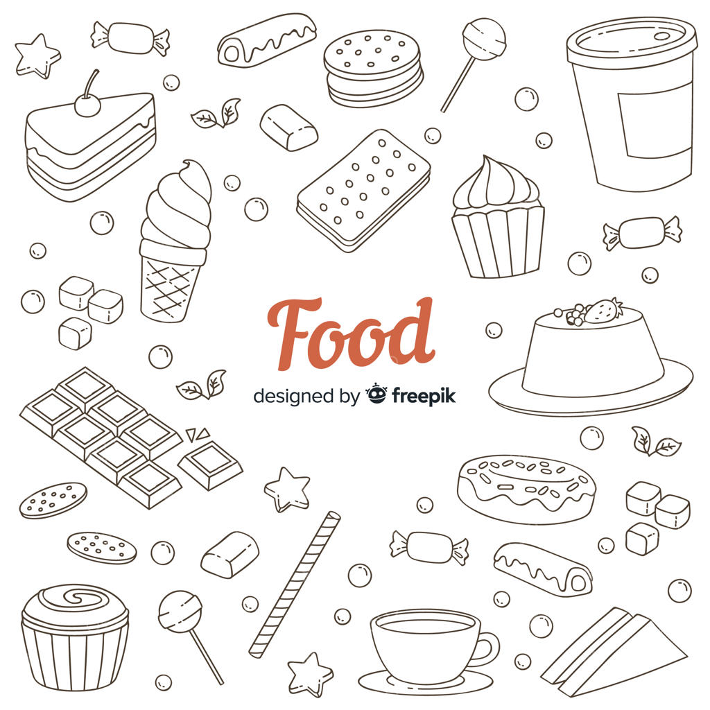 پس‌زمینه غذاهای شیرین و نقاشی دستی