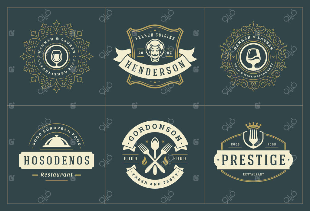 مجموعه قالب‌ها و نشان‌های لوگوی رستوران