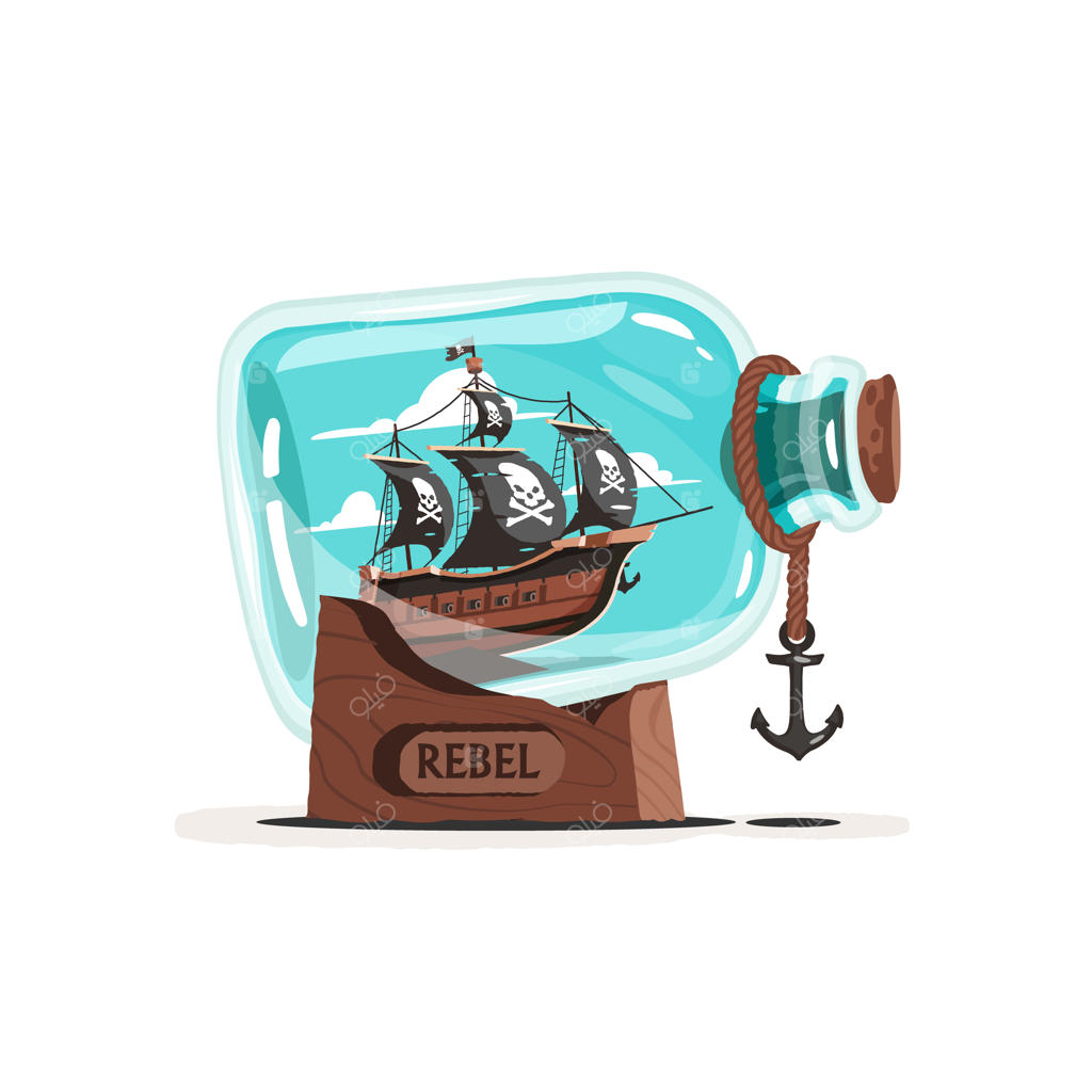 کشتی دزدان دریایی درون بطری شیشه‌ای.