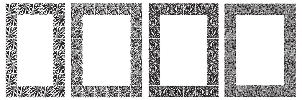 چهار قاب عمودی با الگوهای سیاه و سفید