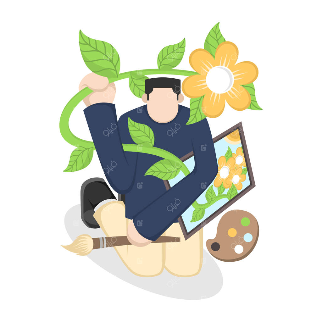 افرادی با نقاشی کارتونی گل – تصویرسازی وکتور در سبک تخت