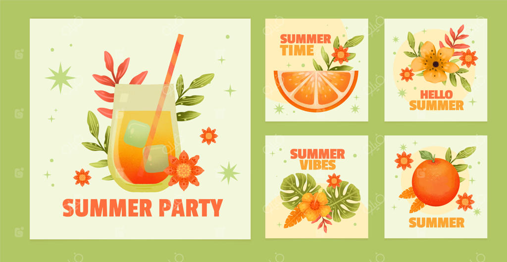 مجموعه پست‌های تابستانی آبرنگی برای اینستاگرام