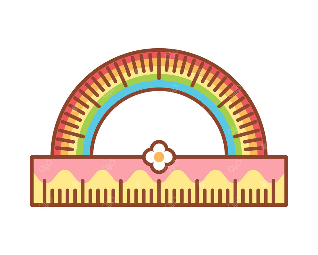 تصویر بامزه ای از نقاله‌ای به شکل رنگین‌کمان با تزئین گل‌ها. رنگ‌های شاد و طراحی بازیگوش آن، به هر طرح آموزشی حال و هوای شادی می‌بخشد. مناسب برای کودکان