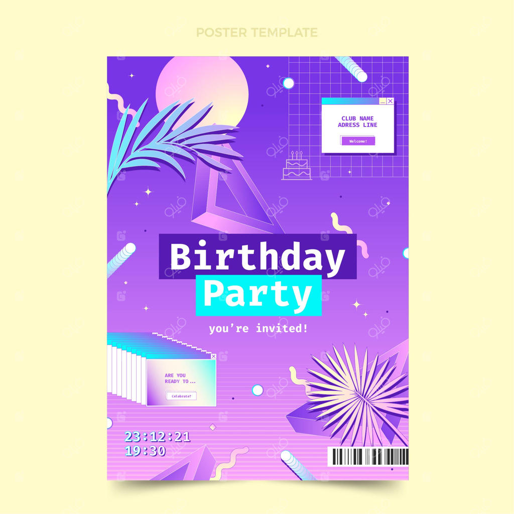 پوستر تولد با تم نوستالژی و رنگ‌های سایه‌دار مدرن