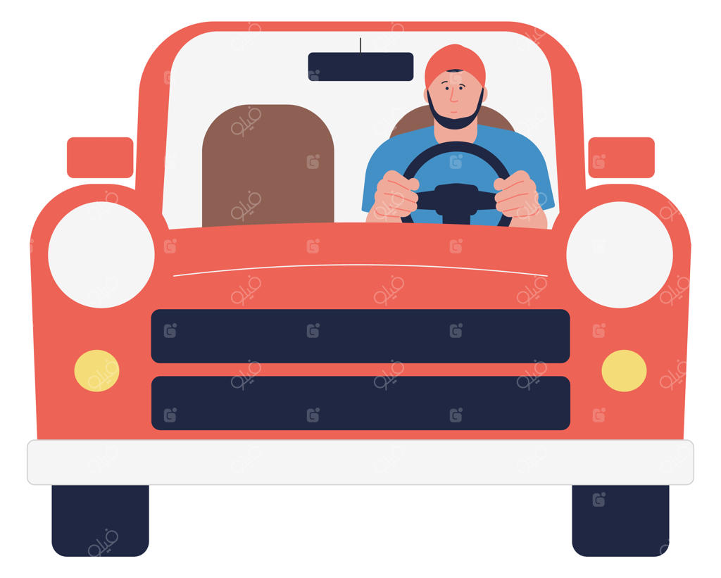 نمای روبروی مرد جوان ریش‌دار در حال رانندگی