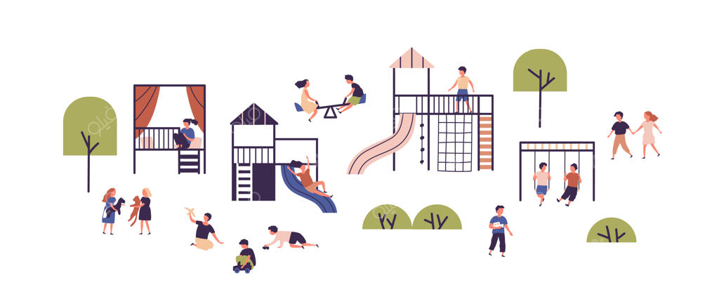 تفریح کودکان در فضای باز: بازی و تعامل شاد پسران و دختران در زمین بازی