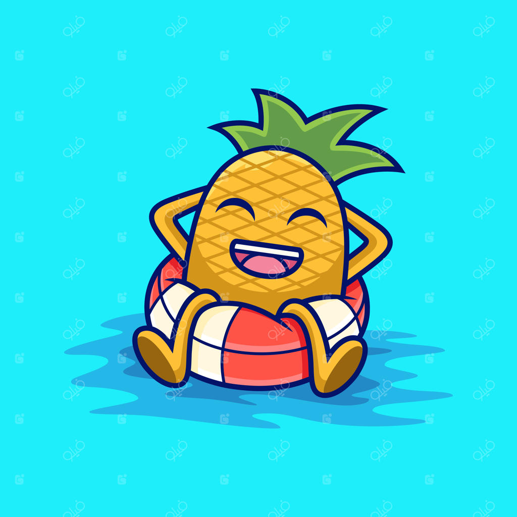 کارتون آناناس روی حلقه شناور: تصویر وکتور میوه‌ای، جدا شده در وکتور پریمیوم