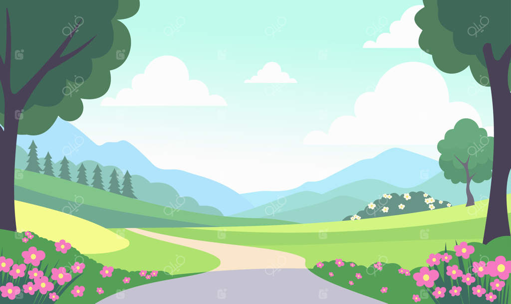 جاده‌ای در پارک: طبیعت، منظره باغ با گل‌ها و درختان در فصل تابستان