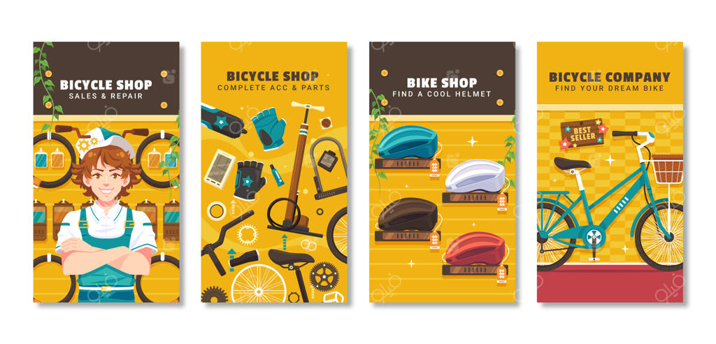 داستان‌های اینستاگرام فروشگاه دوچرخه با طراحی فلت