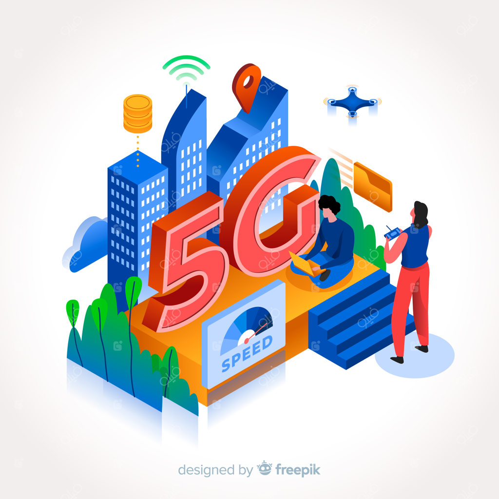 ایزومتریک 5G همراه با افراد و فناوری