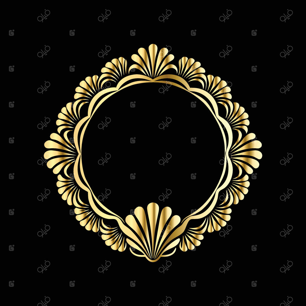 قاب طلایی با صدف‌ها روی زمینه مشکی