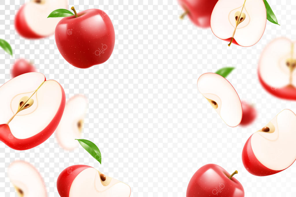 سیب‌های قرمز تازه و برش‌خورده با طراحی زنده و خوش‌رنگ