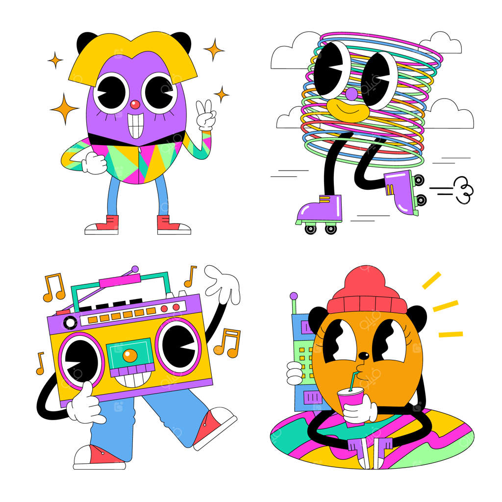 مجموعه برچسب‌های نوستالژی دهه ۹۰ میلادی