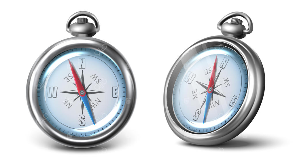 آیکون قطب‌نما وکتور در دو نما: جلو و بغل به صورت جداگانه روی زمینه سفید