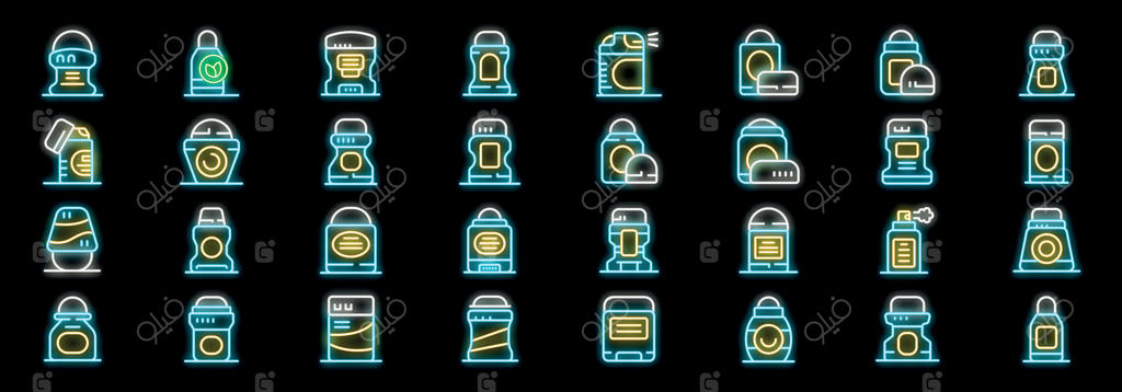 آیکون‌های نئونی از دستگاه‌ها و لوازم جانبی قهوه‌ساز