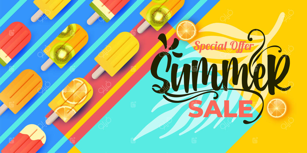 طراحی روشن بنر حراج تابستانی با قطعات میوه‌های رسیده