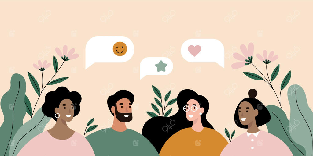 گروهی از افراد در حال صحبت کردن؛ تصویرسازی مفهومی بحث و گفتگو